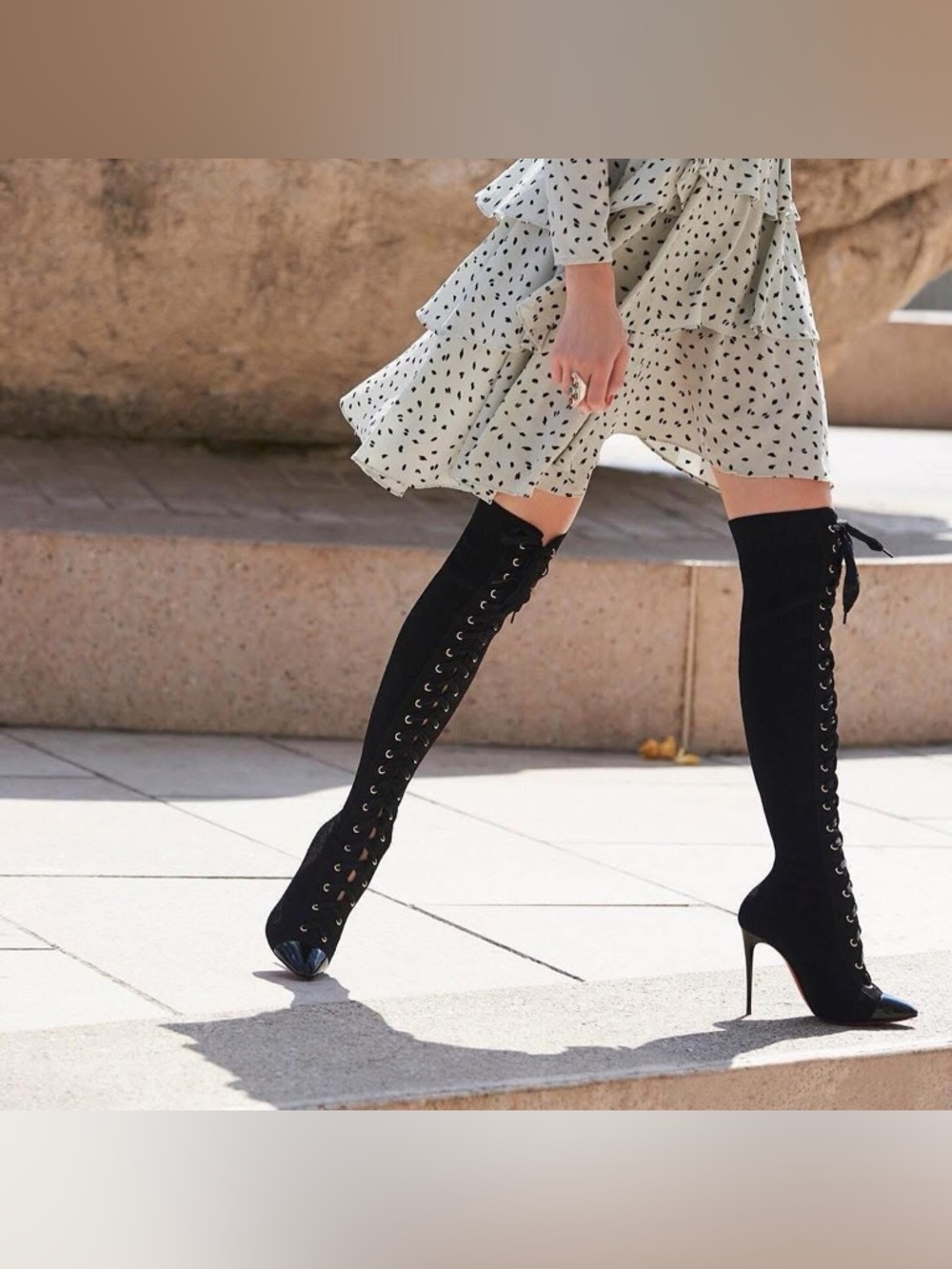 Christian Louboutin Frenchi over knee sock lace up boots. Sz. 38